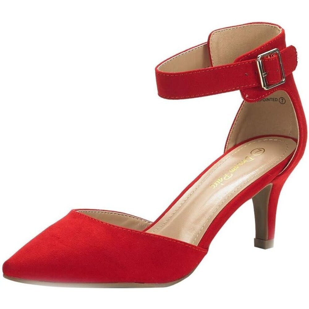 Dream Pairs Women's Red Suede Faux Suede Pointed Toe Kitten Heels Pumps Shoes